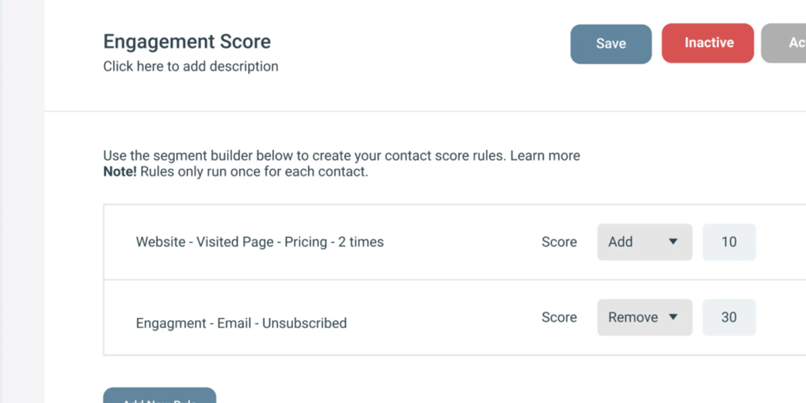 Lead scoring rules in eMarketeer