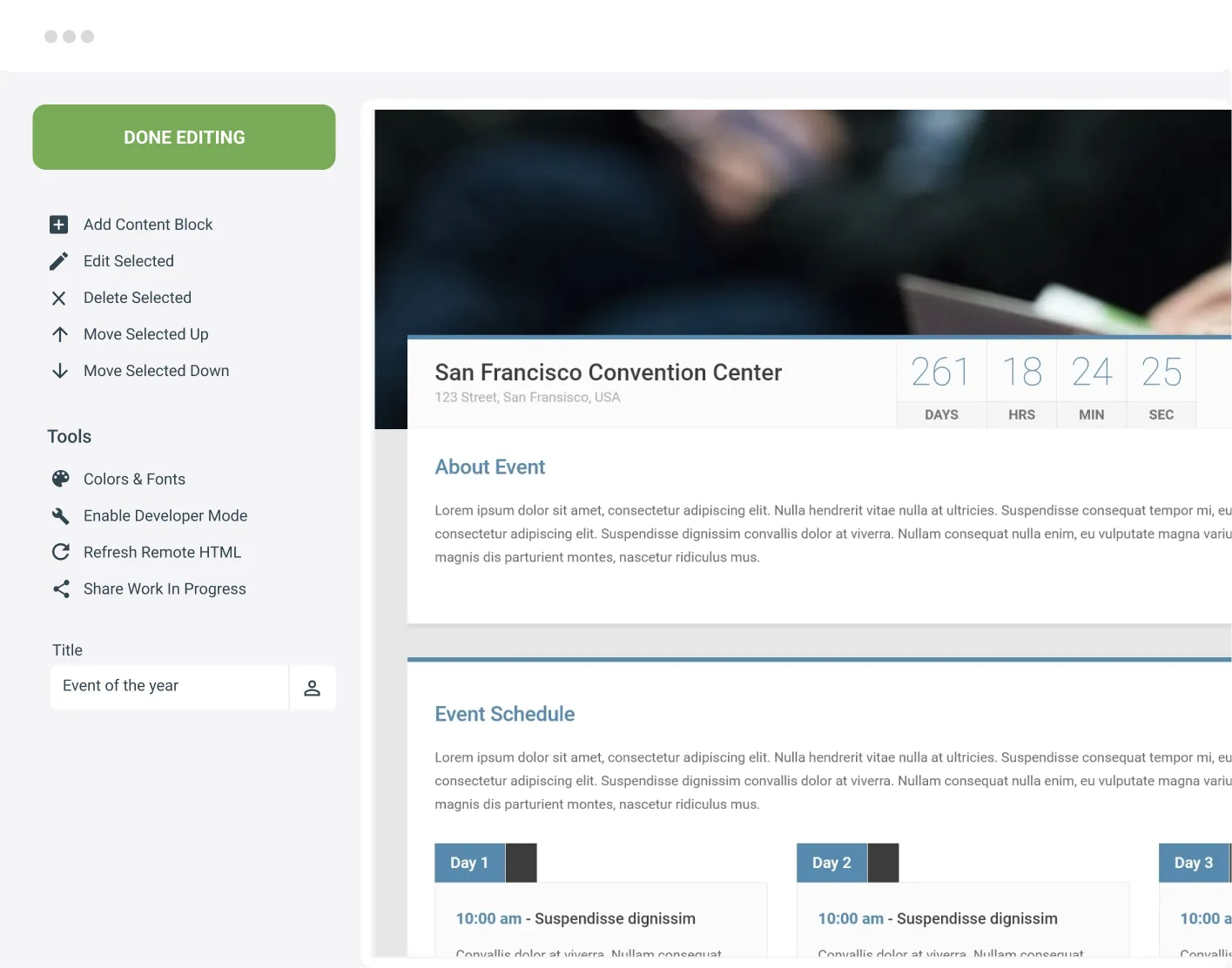 Landing page builder in eMarketeer